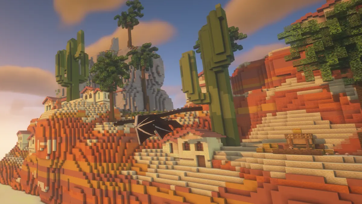 A canyon in Dragon Valley on the OraclePvP Skyblock server
