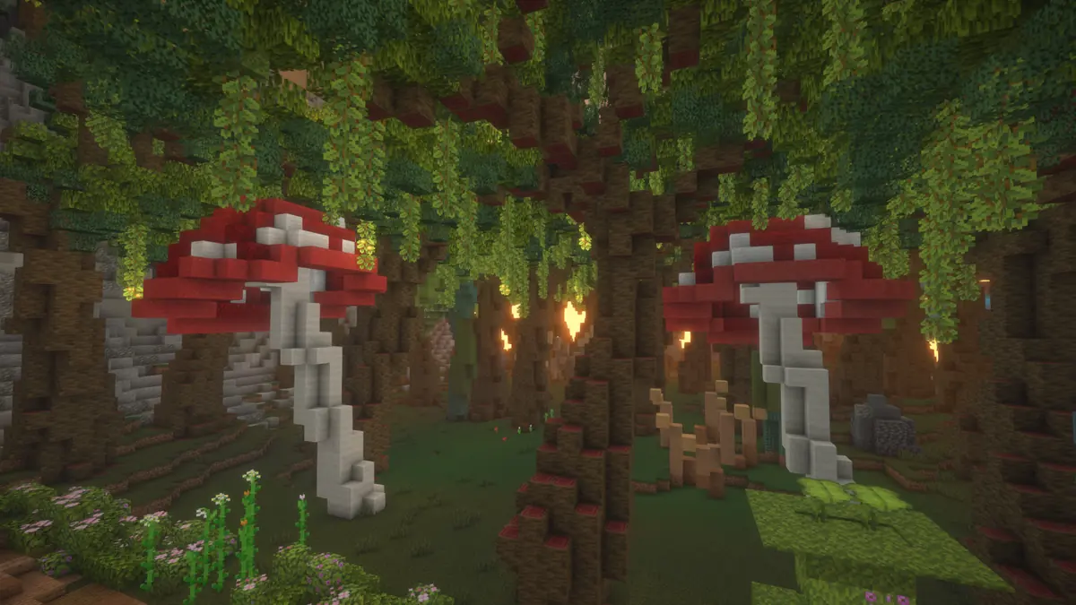 The Weeping Woodlands gathering location with giant mushrooms